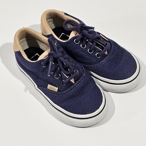 Vans Era Toddler low top Size 6 Navy Blue Beige Canvas / Leather - Picture 1 of 11